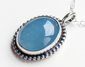 Aquamarine Necklace, Sterling Silver, Natural gemstone, Birthstone Pendant, Stacker Necklace, Minimalist, March Birthday Gift, Boho
