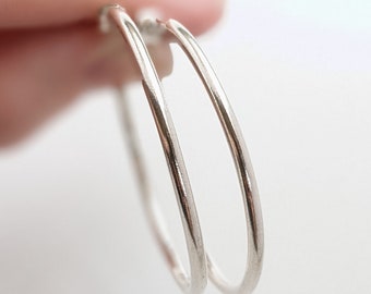 Sterling Silver Hoop Earrings, Silver Hoops, Boho Chic Jewelry, Minimlaist, Plain, Large Hoops, Dainty, Lightweight, Classic, Simple Earring