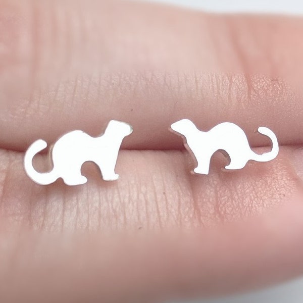 Sterling Silver Ferret Shaped Stud Earrings,Pet Lover Jewelry,Gift for Pet Owner,Polecat Jewellery,Furry Animal Lover Gift,Minimalist Wear