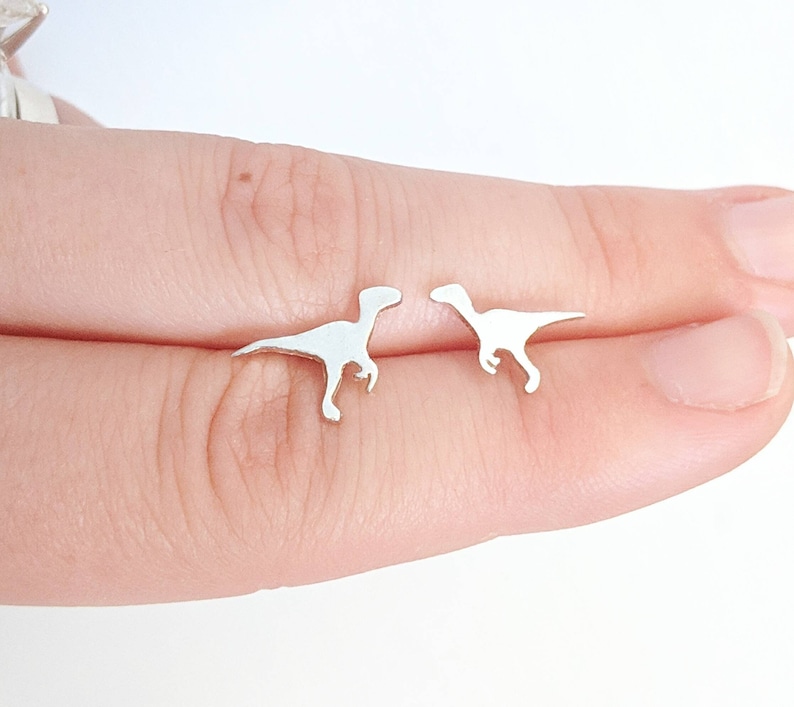 Velociraptor Earrings, Sterling Silver Dinosaur Jewelry, Dinosaur Earrings, Teacher Gifts, Handmade Earrings, Dino Jewelry, Minimalist Studs image 1