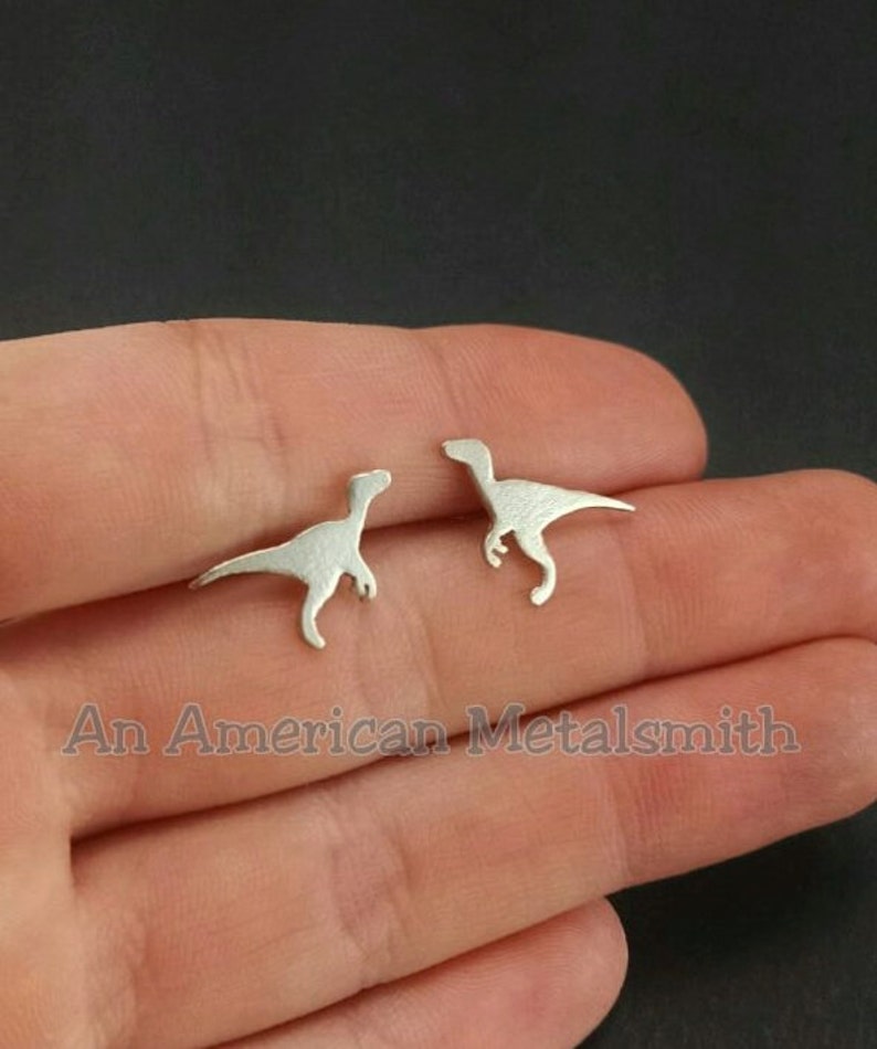 Velociraptor Earrings, Sterling Silver Dinosaur Jewelry, Dinosaur Earrings, Teacher Gifts, Handmade Earrings, Dino Jewelry, Minimalist Studs image 5