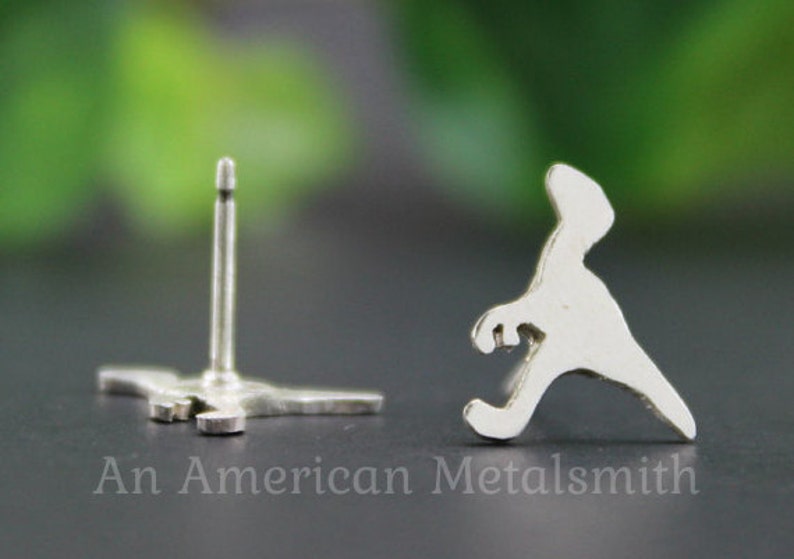 Velociraptor Earrings, Sterling Silver Dinosaur Jewelry, Dinosaur Earrings, Teacher Gifts, Handmade Earrings, Dino Jewelry, Minimalist Studs image 3