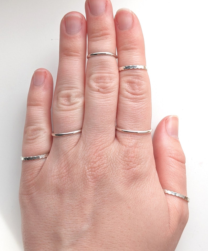 One Sterling Silver Stacking Ring, Stacker Ring, Thin Silver Ring, Spacer Ring, Midi Ring, Trendy, Boho Chic, Handmade, Thumb Ring, Toe Ring zdjęcie 4