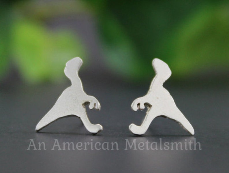 Velociraptor Earrings, Sterling Silver Dinosaur Jewelry, Dinosaur Earrings, Teacher Gifts, Handmade Earrings, Dino Jewelry, Minimalist Studs image 2