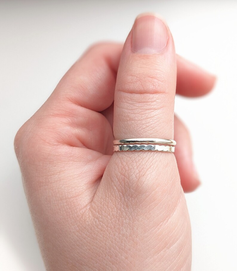 One Sterling Silver Stacking Ring, Stacker Ring, Thin Silver Ring, Spacer Ring, Midi Ring, Trendy, Boho Chic, Handmade, Thumb Ring, Toe Ring zdjęcie 5