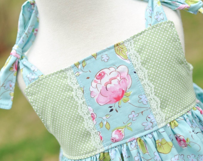 Girls Spring Dress, Birthday Outfit, Blue Floral Dress, 3T Dress