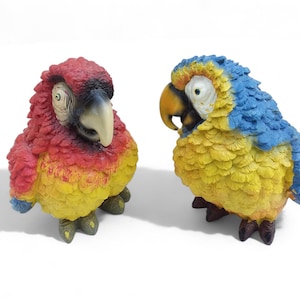 Macaw Parrot Figurine Pair A- la- Mold Ornamental Blue, Yellow and Red Resin 7 1/4&quot; Tall Bird Statues