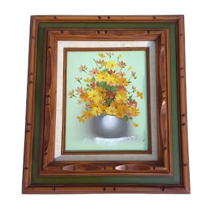 Vintage Floral Oil Painting: Signed Still Life, Framed Canvas Art