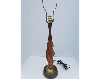 Mid Century Modern Sculpted Teak Twist Table Lamp, 1950s Modernera Lamp Company
