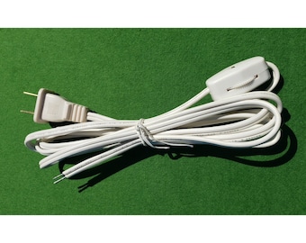 6' White Lamp Cord With Rotary Switch & Polarized Plug 18/2 SPT-1 - NOS