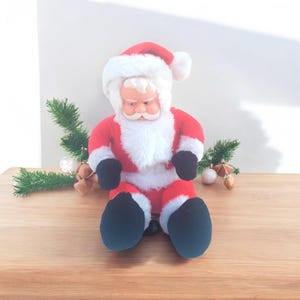 VTG Superior Toy And Novelty 15&quot; Tall Seated Rubber Face Santa Claus Plush Stuffed Christmas Doll Whimsical Kitsch Holiday Decoration