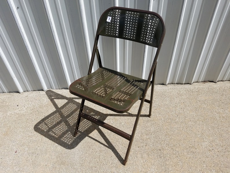 Vintage Folding Metal Chairs in Olive Green 1940's Made Etsy