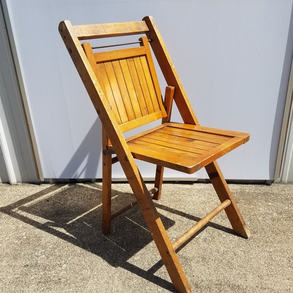 Vintage 1950s Folding Wood Slat Chair