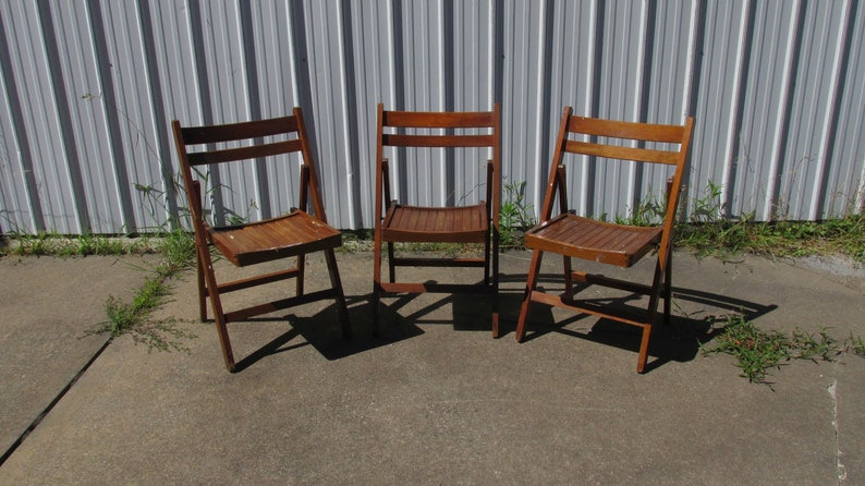 3 Vintage Folding Wood Chairs From Romania Dark Stain With Paint Splatters Mid Century Modern Danish Design