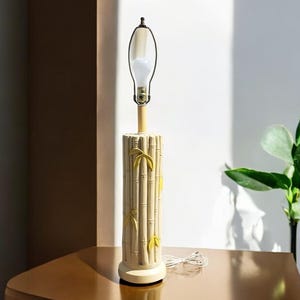 Ceramic Faux Bamboo Tropical Palm Beach 1970s Table Lamp