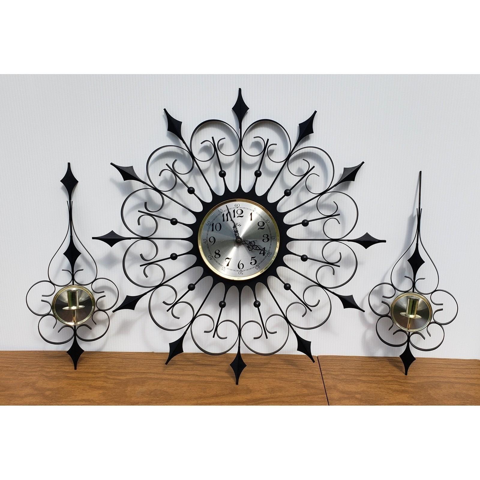 Vintage Mid Century Modern Sunburst Wall Clock Candle Sconce Welby