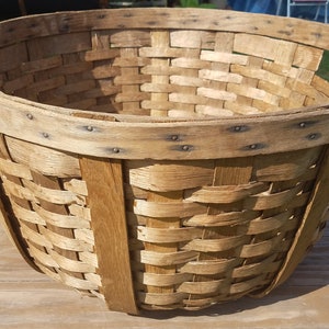 Large 24 Inch Splint Round Wood Basket Woven 2 Handles Rustic Farmhouse ...