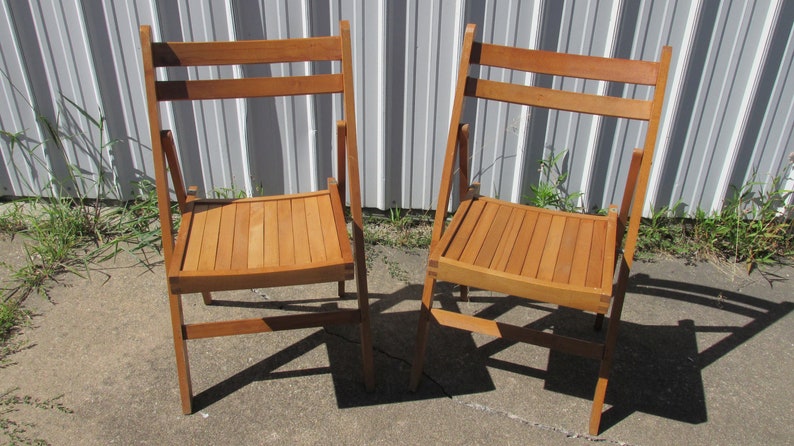 2 Vintage Folding Wood Chairs From Romania Natural Color Mid Century Modern