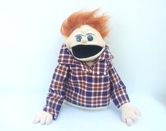Vintage Hand Puppet Orange Hair Boy 16" Half Body Ventriloquist Doll