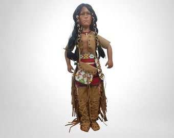 American Indian Porcelain Doll: Yellow Wolf, 26" Handcrafted Collectible