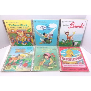 Little Golden Book Lot of 6 Vintage Disney Bambi Big Bird Mother Goose 1977-1991