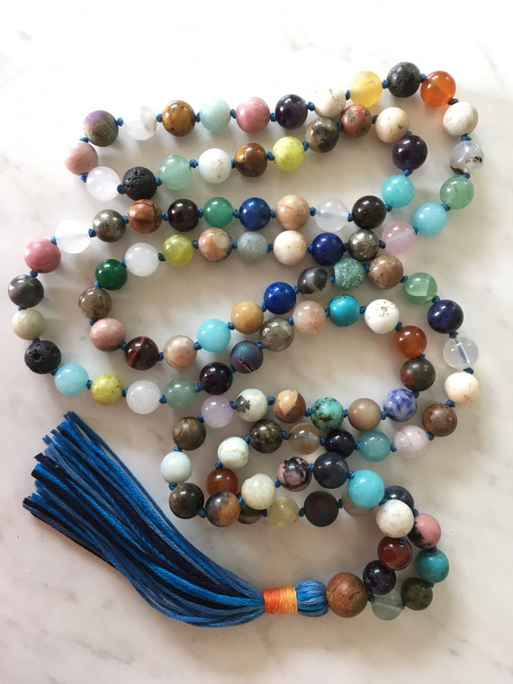108 mixed gemstone japa mala beads Mantra Prayer blue buddah | Etsy