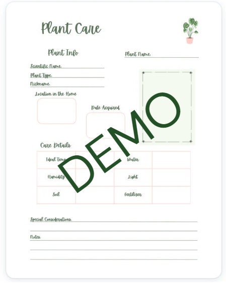 Plant Care Planner 24 Page Printable Scheduled Digital Tracker PDF