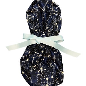 Ponytail Scrub/Surgical Hat-GLOW In The Dark-Midnight Stars-Choose Your Ties image 3