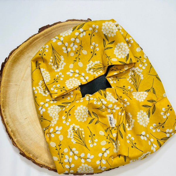 SATIN LINED Scrub Hat-Flowers on Yellow