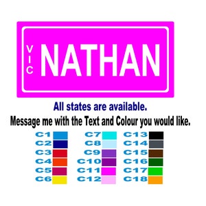 Kids Novelty Bedroom Door VIC Numberplate Plaque, All States Available