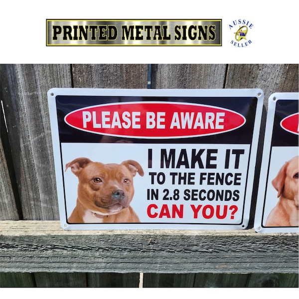 Staffy Staffordshire Bullterrier Zeichen, Beware of the Dog gedruckt Metallschild