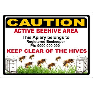 Beekeeper Apiary sign Personalised with your Text / Ph number
