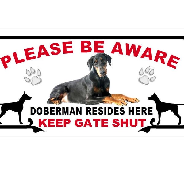 Dobermann Foto Schild, Beware of the Dog bedrucktes Metallschild