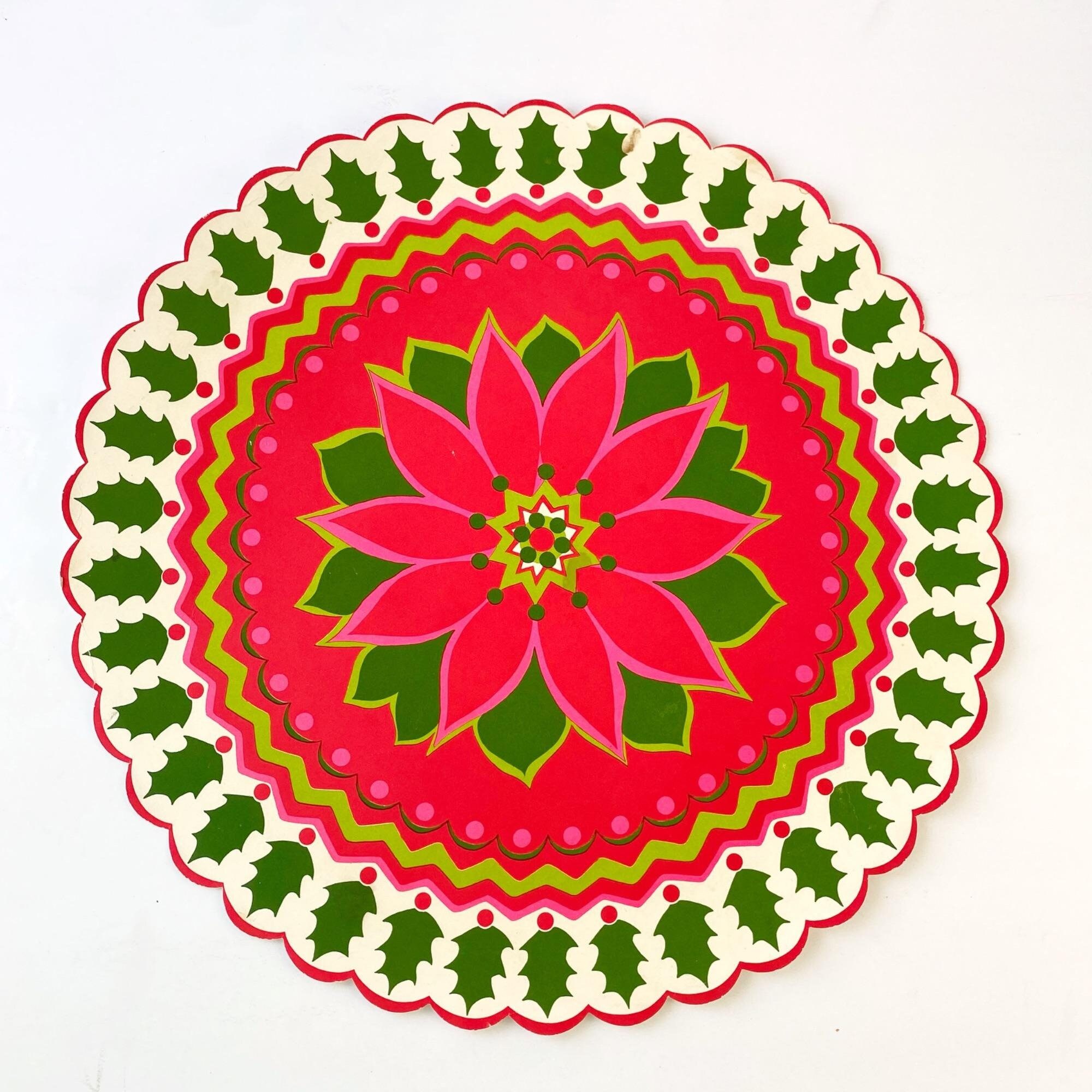 Vintage Round Paper Placemats Christmas Poinsettia Holiday Etsy