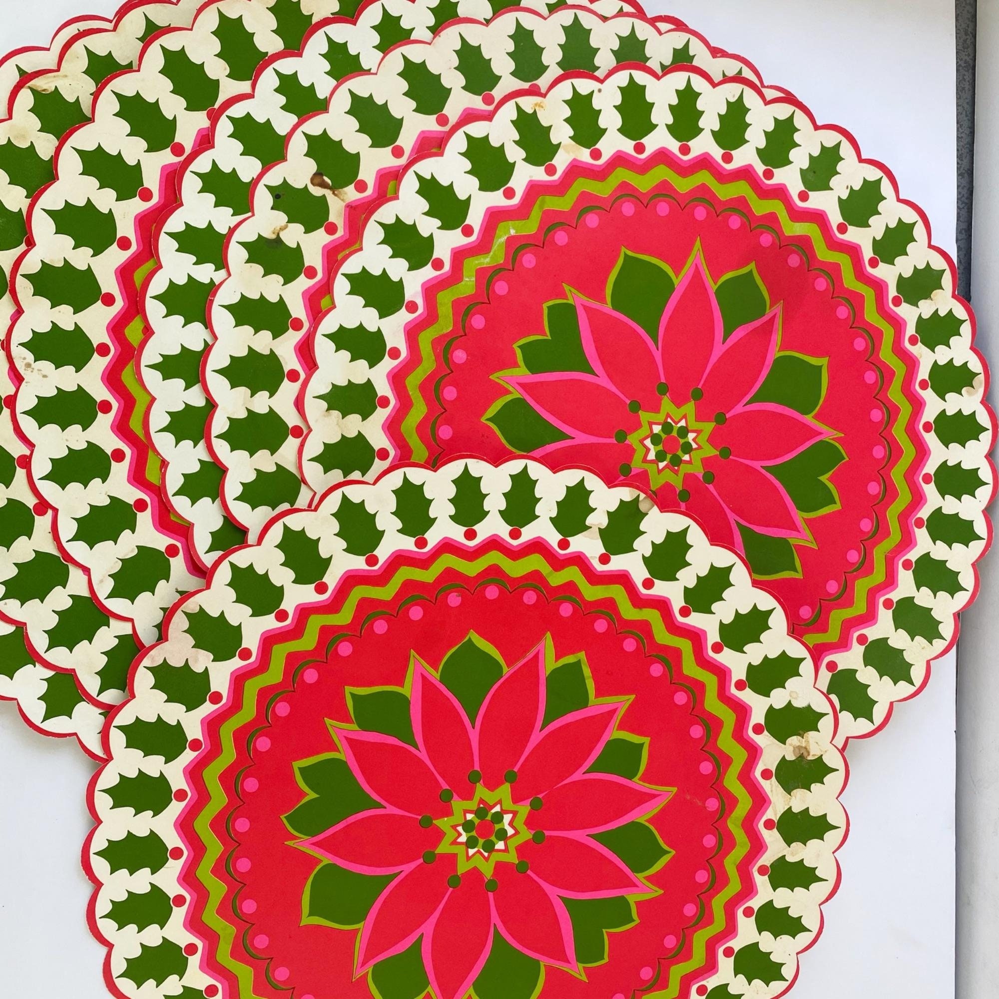 Vintage Round Paper Placemats Christmas Poinsettia Holiday Etsy