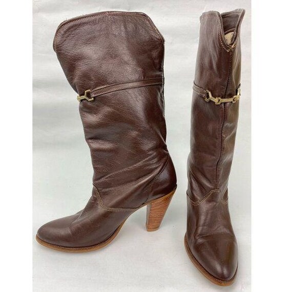 Vintage 70s DINGO Leather Boots Block Heel size 6