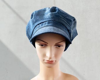 Casquette Plate Denim Rétro Homme – Béret Style Cabbie Vintage, Taille Réglable 55-60 Cm