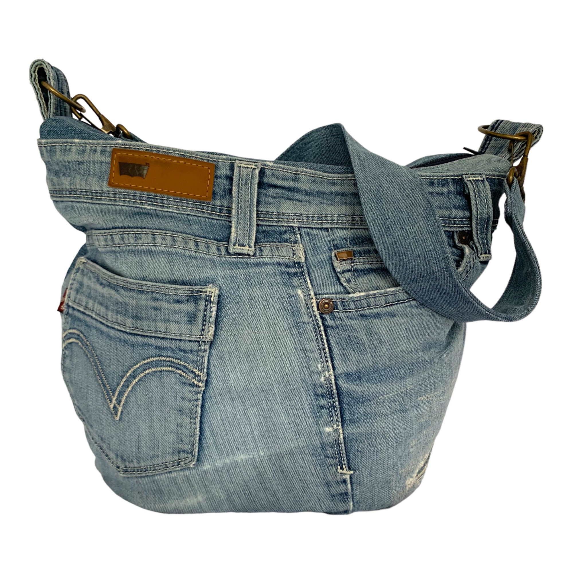 Boho fringed bag made of upcycled denim fabric