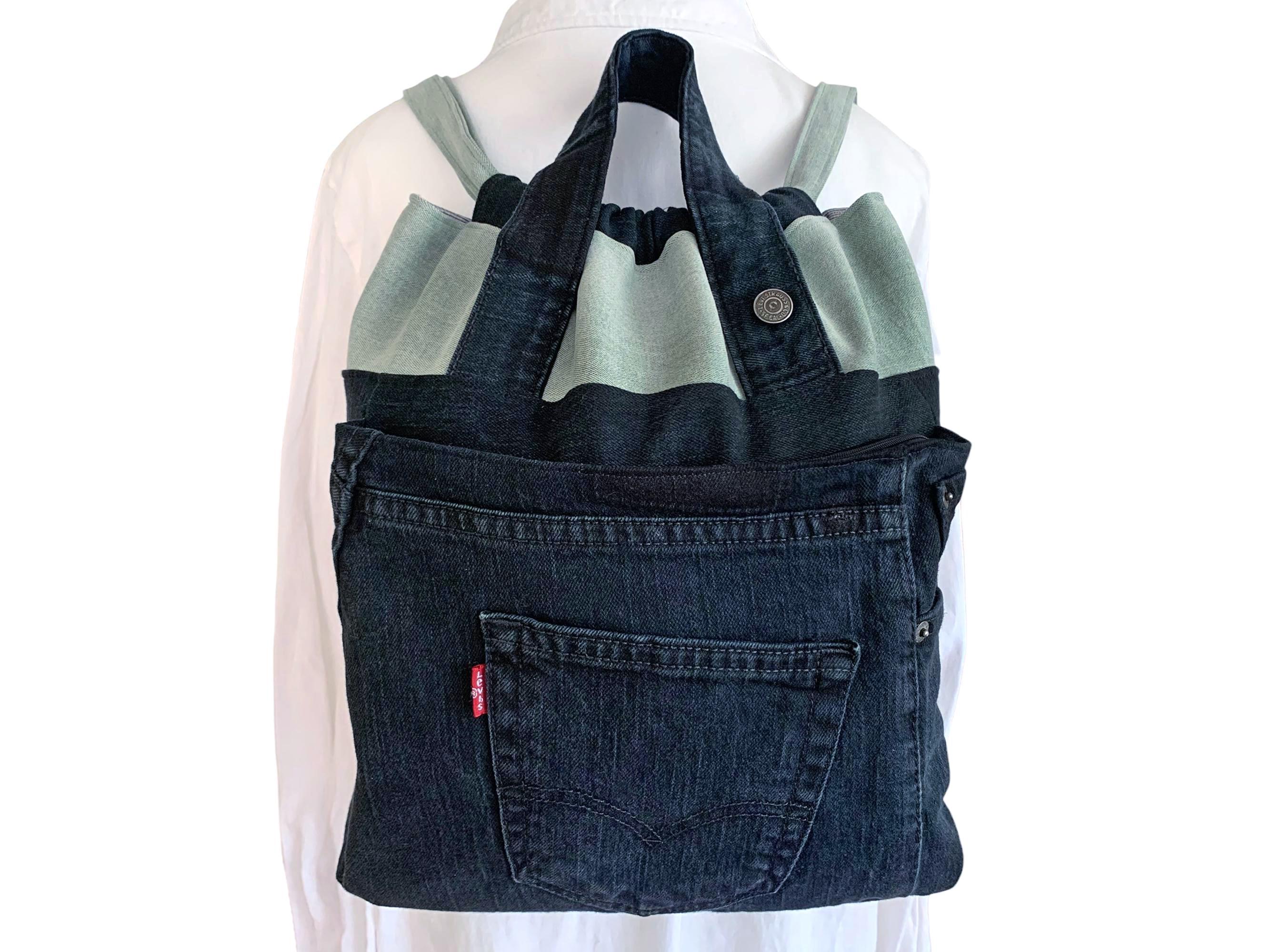 Vintage Hand & Heart Upcycled Levi’s Denim Backpack Y2K Drawstring Reworked Upcycled Levi Jeans Denim Drawstring Backpack | Eco-friendly  main image 3