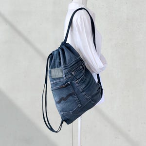 Handmade Nudie Jeans Denim Drawstring Backpack | Upcycled Jeans Bag