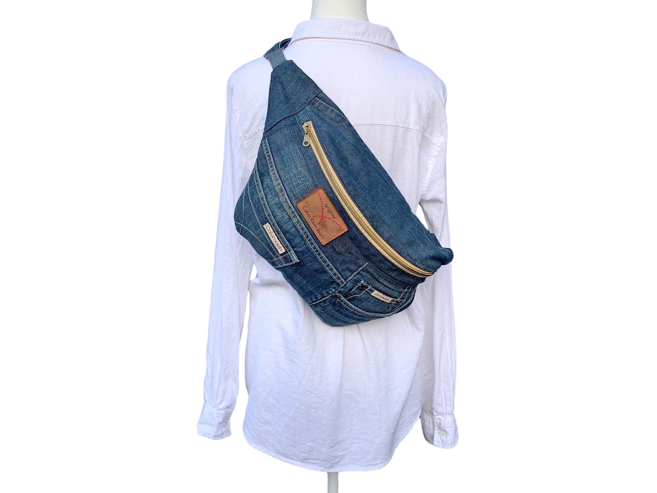 Upcycled Calvin Klein Denim Crossbody Sling Bag - Eco-friendly 