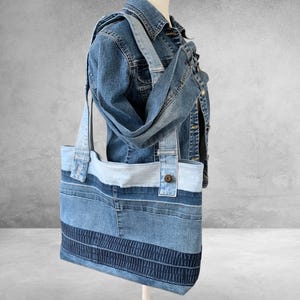 Handmade Recycled Denim Tote Bag, Recycled Jeans Bag, Eco-Friendly Shoulder Bag, Upcycled Denim,  Sustainable Tote Bag, Patchwork handbag