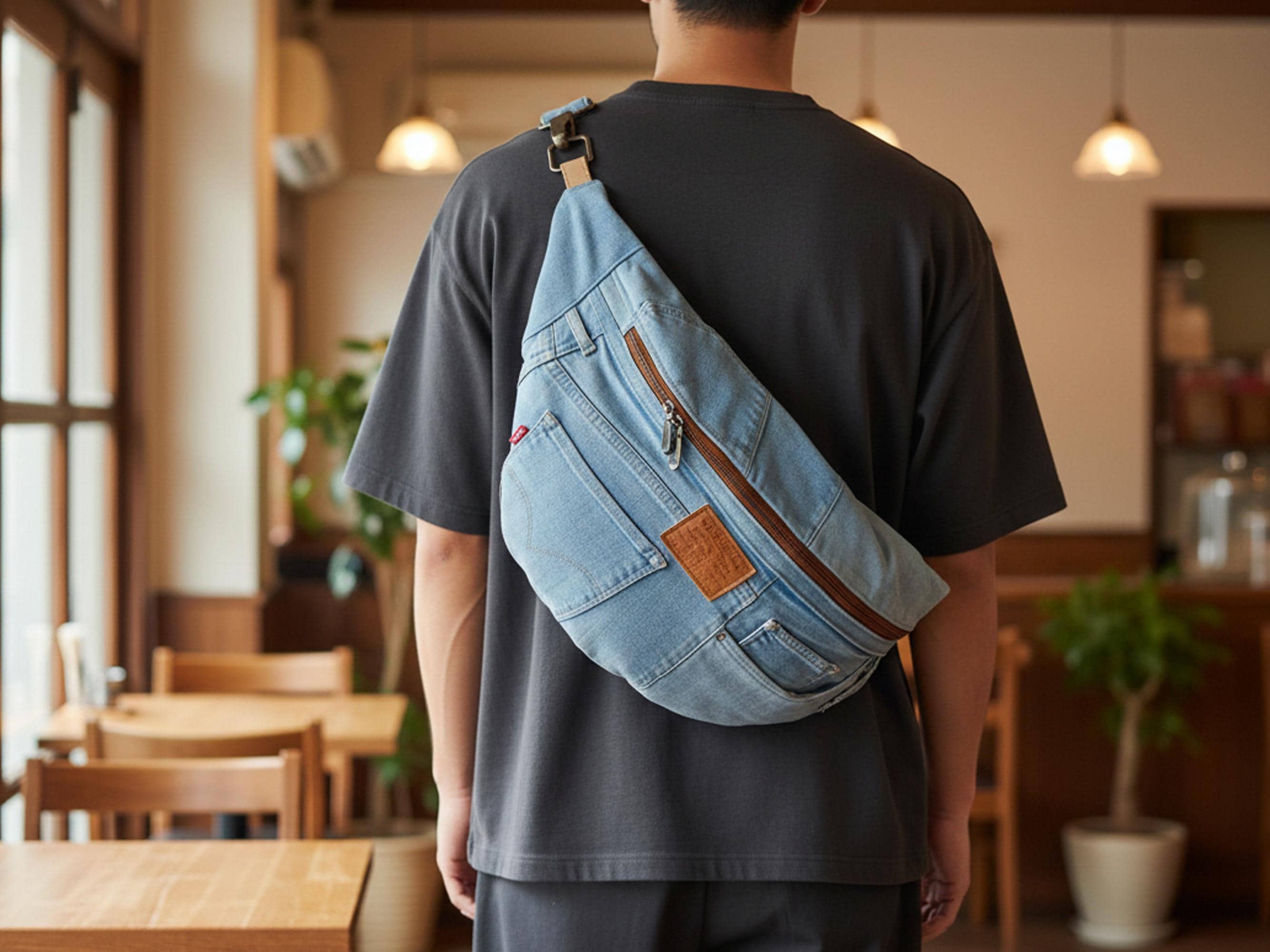 Upcycled Levi Denim Crossbody Bag, Extra Large Sling Backpack