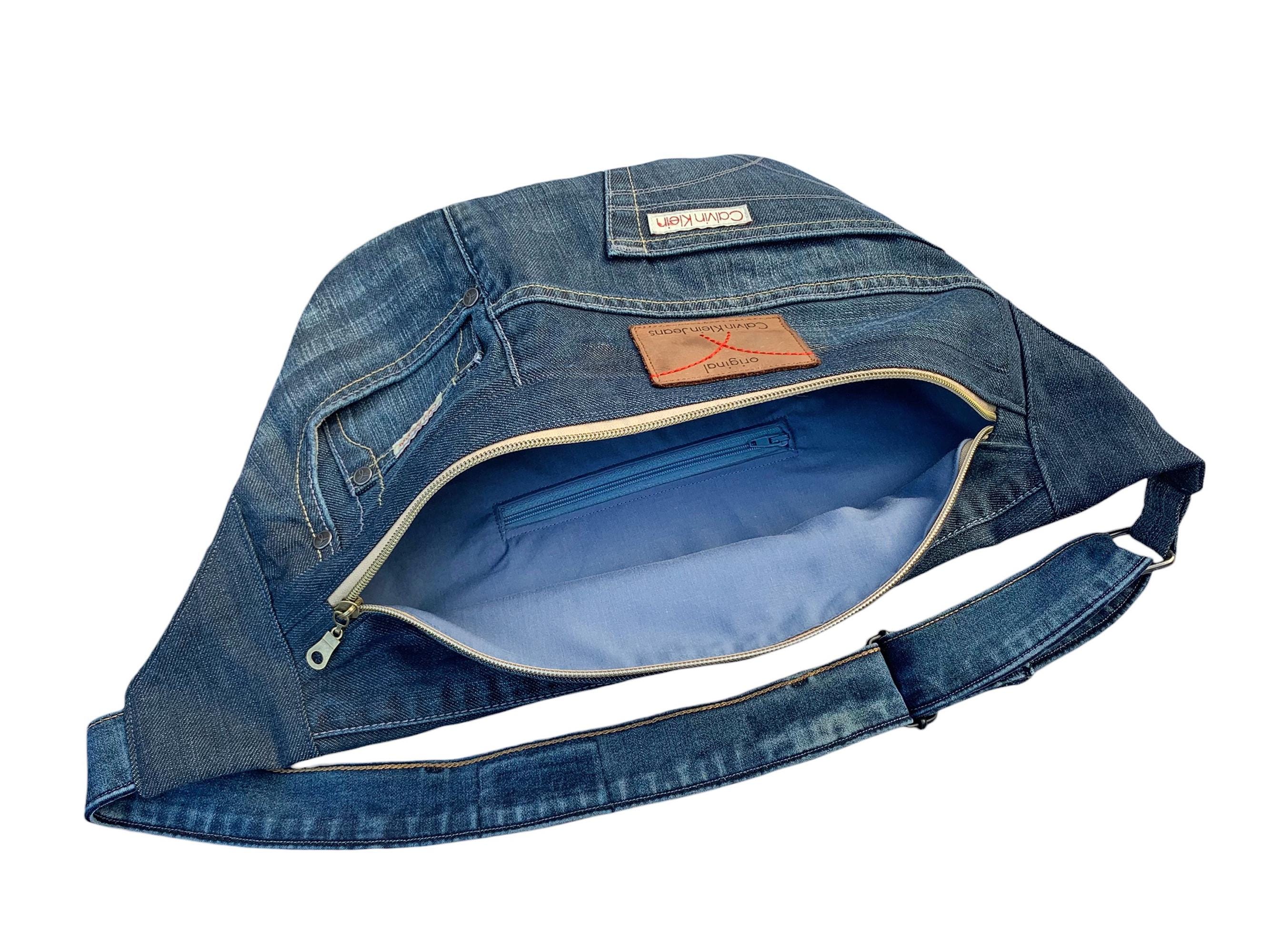 Upcycled Calvin Klein Denim Crossbody Sling Bag - Eco-friendly 