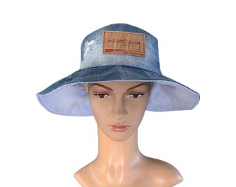 Upcycled Mustang Jeans Bucket Hat: Handmade Denim Boho Hat