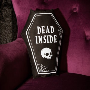 Dead Inside Coffin Skull Halloween Throw Pillow