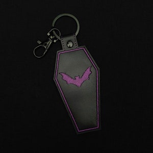 Bat Coffin Embroidered Faux Leather Keychain