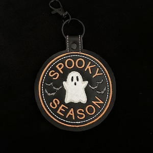 Spooky Season Halloween Ghost Embroidered Faux Leather Keychain