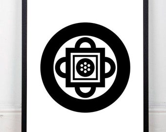 Shambala Yantra einfarbiger Druck, Shambala schwarz Druck, Yoga Poster, Mandala Druck, Wand-Dekor, sofortiger Download, max 18x24 Druck