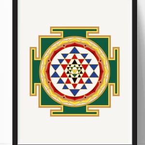Sri Yantra Druck, farbiges Shree Yantra Druck, heilige Kunstdruck, Yoga Druck, Mandala Druck, Yoga Wandkunst, sofort download, 24x24 Druck